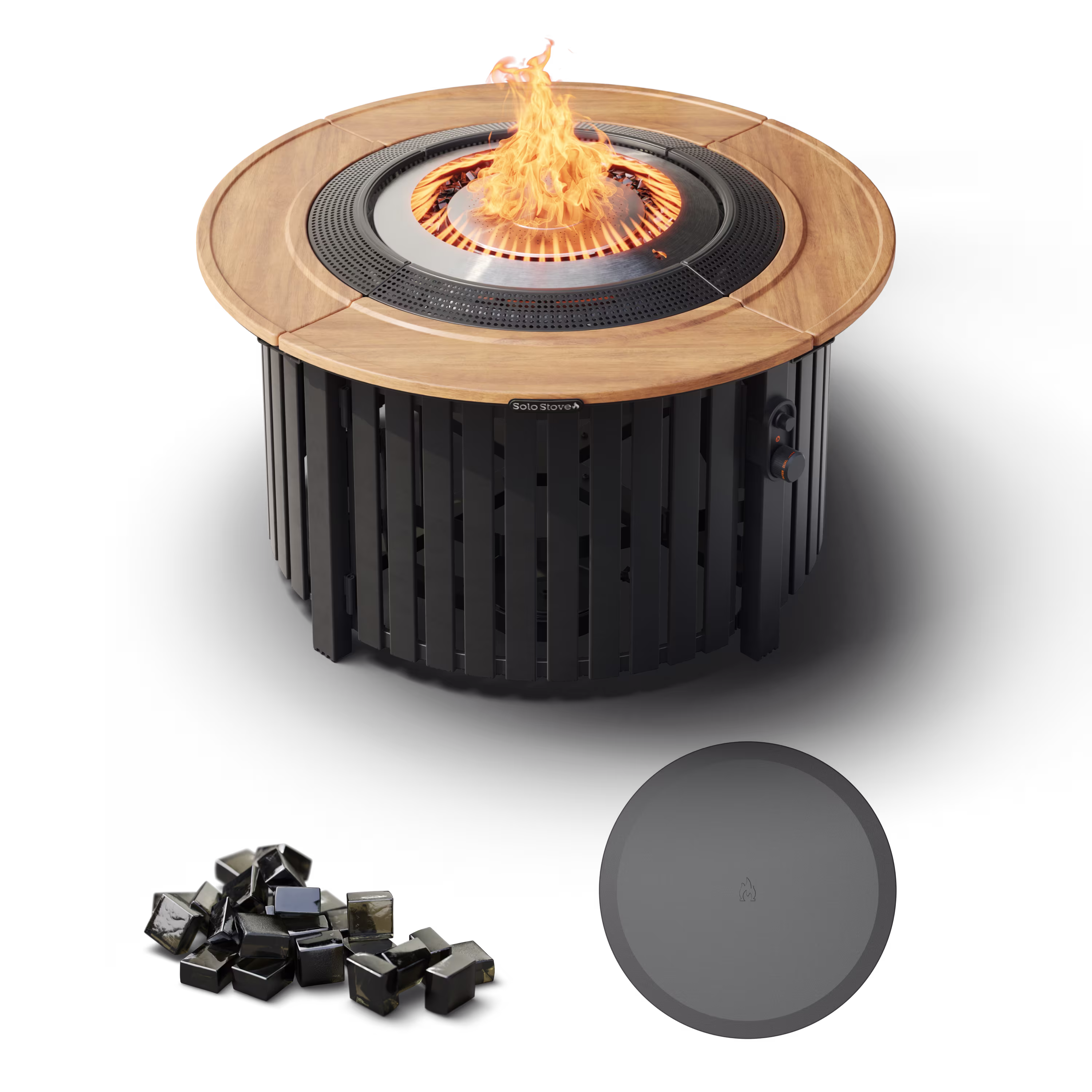 Infinity Flame Propane Fire Pit + Surround Surface - Teak Steel Finish